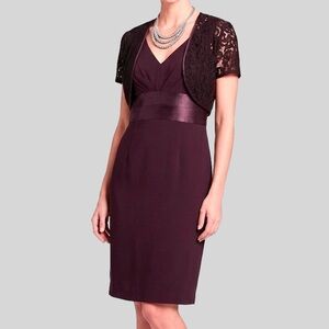 JESSICA Purple Cocktail Dress with Stretch Lace Bolero Jacket size 14